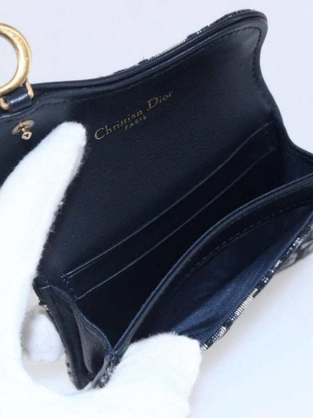 Christian Dior Trotter Canvas Saddle Coin Card Case Navy - Picture 13 of 16